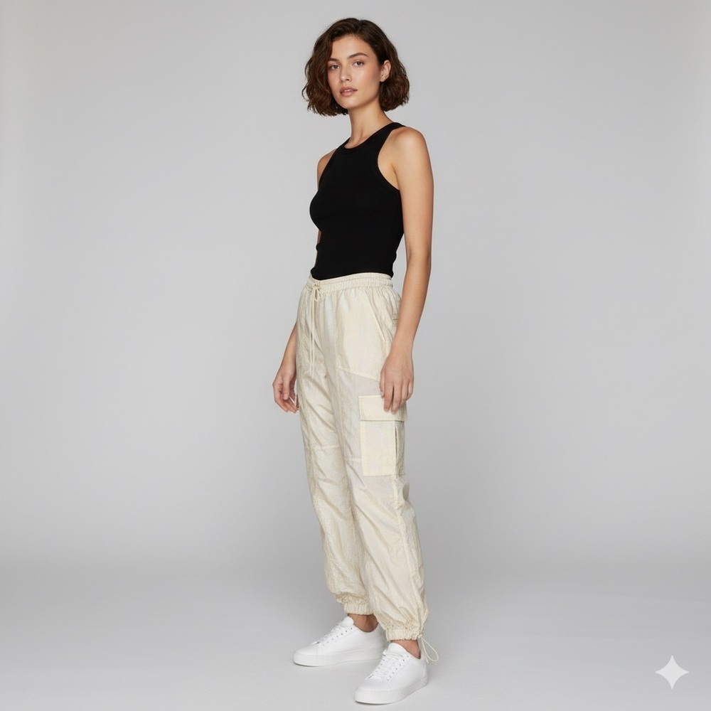 Cream Sweatpants with Relaxed Fit and Textured Fabric